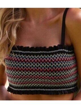 Colorful Rainbow Stitch Bandeau Bikini Top S Boho Indie Festival Crop Beach Chic